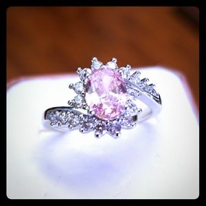 White Gold Filled Ring w/ Pink Oval AAA CZ Size 7